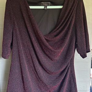 Dress Barn Red Sparkles Draped Blouse with 3/4 Sleeves